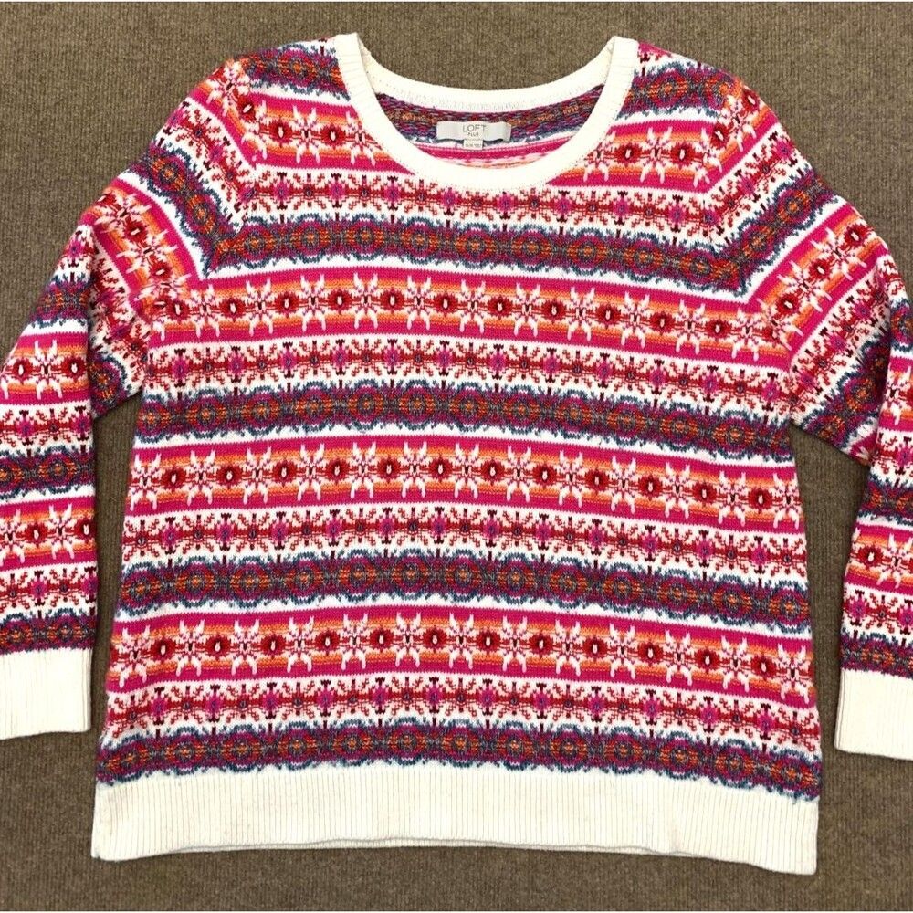 LOFT Sweater Womens 16/18 Fair Isle Nordic Crew Long Sleeve Pullover Wool Knit